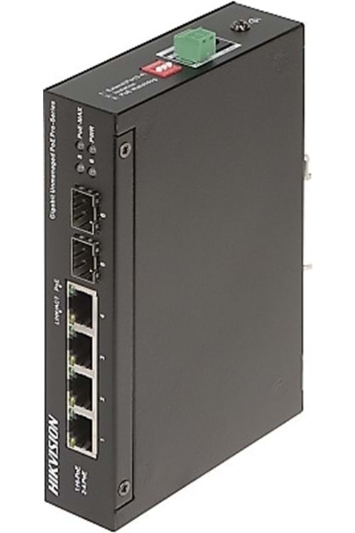 HIKVISION DS-3T0506HP-E-HS 4 Port Gigabt poe x 2port SFP Endüstriyel poe switch 65W Metal Kasa