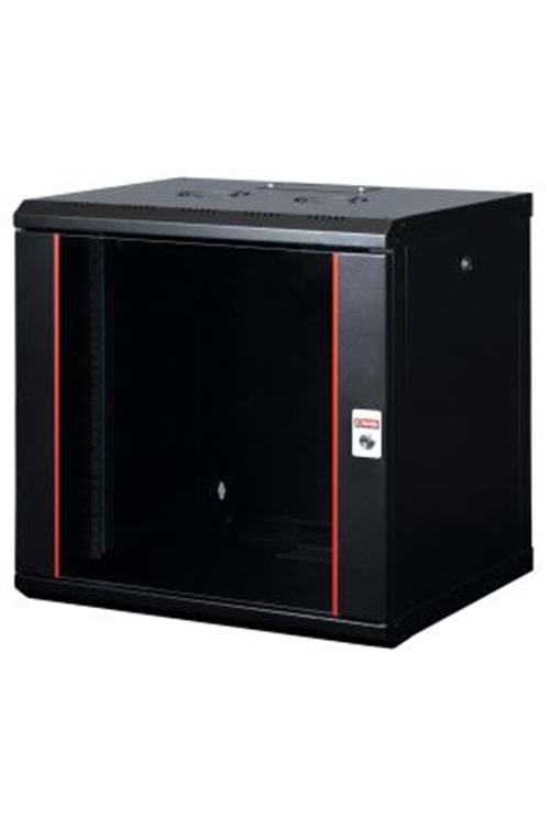 LANDE LN-PR12U6060-BL-121 MONTAJLI 12U W600MM X D600 PROLINE300 SERISI DIKILI TIP KABINET (SIYAH) (ON TEK ACILIM CITALI CAM/C - ARKA TEK ACILIM MENTESELI METAL/G