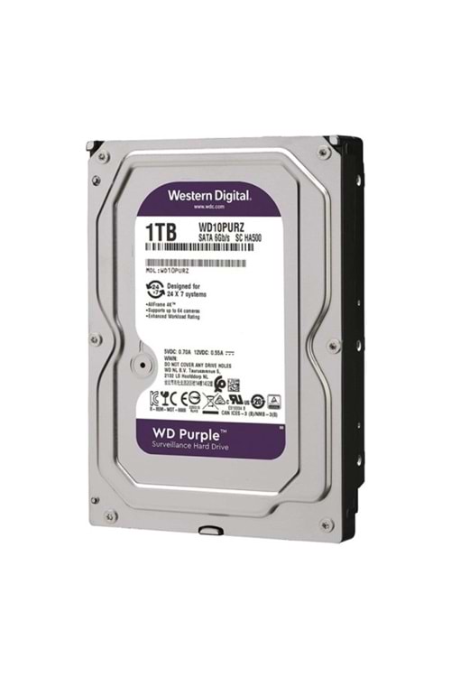WESTERN DİGİTAL PURPLE WD10PURZ 1TB WD 3.5 SATA3 5400RPM 64MB 7/24 GUVENLIK (3 YIL RESMI DIST GARANTILI)